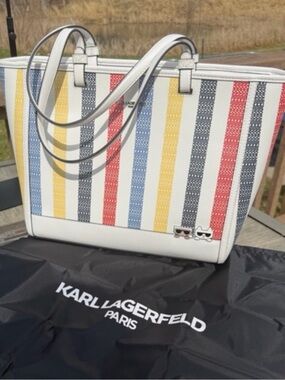 Karl Lagerfeld NWT Multicolor Stripe Tote Bag with Dust Bag